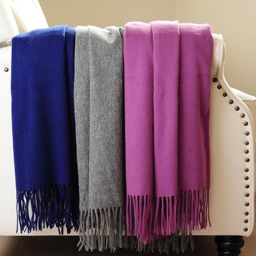 CUDDLE DREAMS Premium Cashmere Throw Blanket with Fringe, Luxuriously Soft (Plum) - color: Plum