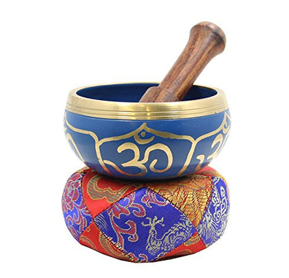 DharmaObjects Tibetan Relaxing Om Singing Bowl/Cushion/Mallet (Blue) - color: Blue, size: Small