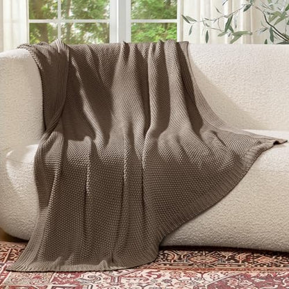 100% Cotton Cable Knit Throw Blanket, Lightweight Soft Knit Blanket for Sofa Couch Bed, Breathable All-Season Throw, Cozy Decorative Blanket, 50 x 60 Inch,Taupe