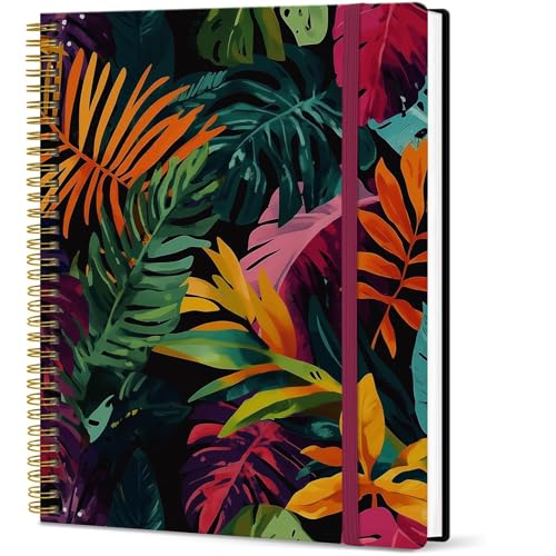 Large Spiral Lined Journal for Women, 8.5" x 11" Notebooks for Work Collge Ruled, A4 Aesthetic Cute Journaling Notebooks for Writing, Plastic Cover, Tropical Palms - color: L-Tropical Palms