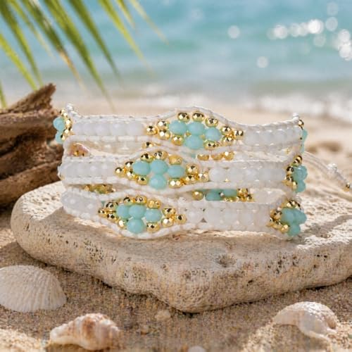 YGLINE Natural Stone Wrap Bracelet for Women Boho Bracelets Healing Crystal Beaded Bracelet Adjustable 3/5 Wraps Bracelet Handmade Birthday Gifts for Women - color: crystal-blue