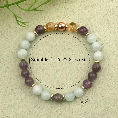 KSQS Healing Stone Bead Bracelet for Women, Natural Gemstones Balance Protection Bracelet, Spiritual Crystal Beads Bracelet Anxiety Relief with Meaning Card - style: Strength
