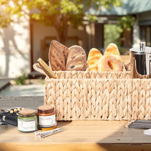 Wicker Basket Divided Storage with Handles - Natural Water Hyacinth Organizer for Diaper Essentials, Kitchen Utensils, Bathroom & Nursery Organization, 4 Compartments