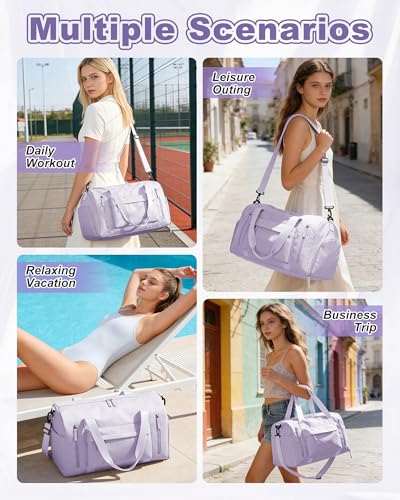 Gym Bag for Women,Travel Duffel Bag with Shoes Compartment Personal Item Carry On Overnight Bag for Mens Weekender Bag Training Handbag Sports Gym Tote Bag Yoga Bag Purple - color: J3-Purple