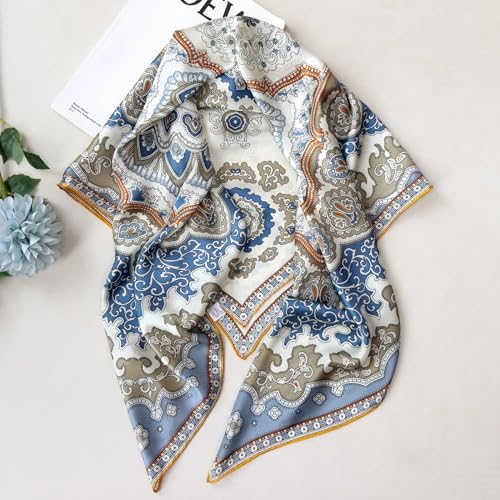 ANDANTINO 100% Silk Scarf 43" Large Square Lightweight Headscarf& Shawl–Women Hair Wraps-With Gift Packed - color: Floral-multicolor