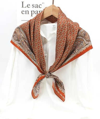 ANDANTINO 100% Pure Mulberry Silk Scarf 35" Large Square Lightweight Headscarf –Women’s Hair Wraps-With Gift Packed - color: Chains-caramel