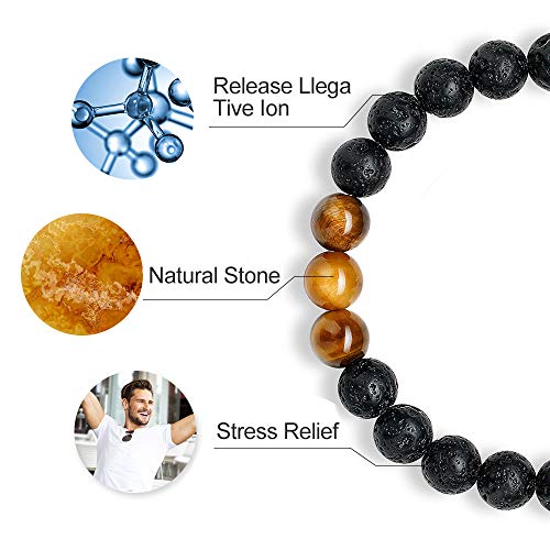M MOOHAM Fathers Day Gift Mens Bracelet - Beaded Natural Stone 8mm Tiger Eye Matte Agate Lava Rock Bracelets for Men Teen Boys Grandpa Dad Birthday Gifts Jewelry - style: Black Lava Rock Tiger Eye Bracelet