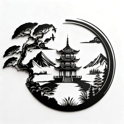 VGLTROXEV Bonsai Tree Torii Gate Metal Wall Decor - Japanese Style Zen Room Decor, Black Minimalist Wall Art Home Decor Accent for Living Room, Bedroom, Dining Room, Entryway (Black)