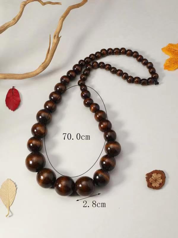 COLORFUL BLING Ethnic Natural Wood Beads Necklace for Men Women Africa Wooden Chain Chunky Strand Necklace Statement Hip Hop Jewelry - color: brown 75cm