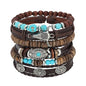 MILAKOO Mens Beaded Bracelets Tribal Wooden Elastic Adjustable Prayer Beads Wrap Cuff for Women - color: R: 5pcs