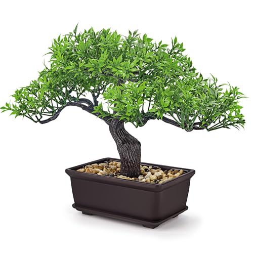Der Rose 8 Inch Artificial Bonsai Tree Small Fake Plants Decor for Bathroom Office Desk Table Shelf Japanese Zen Ficus Decor Indoor - color: Green-ficus
