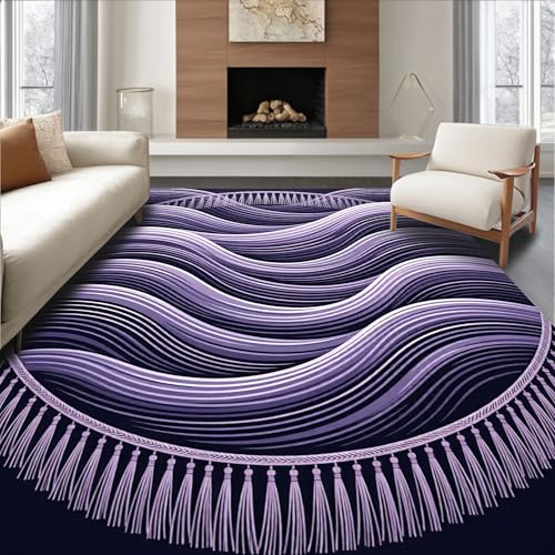 Low Pile Flatwoven Area Rug 4x6, Tranquil Journey Meditation Platform with Flowing Wave Designs, Machine Washable, Stain Resistant Indoor Rug for Living Room, Bedroom, Non Slip(Purple, 4x6) - color: Purple/Pattern 5, size: 4' x 6' (Rectangular)