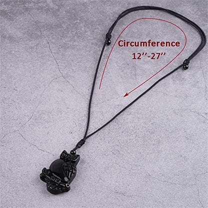 Black Obsidian Necklace Natural Crystal Amulet Protection Pendant with Adjustable Rope Lucky Talisman Necklaces Jewelry Gift for Men Women - color: Owl B