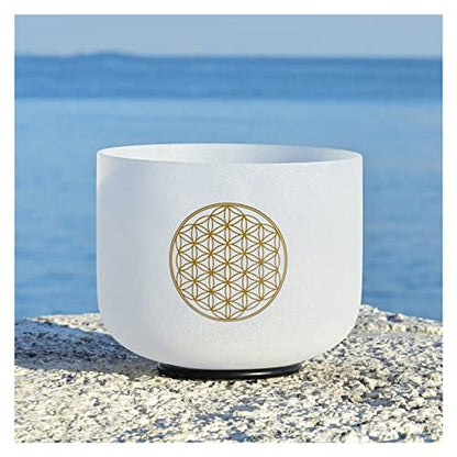 ZZZYW 528Hz 8 Inch C Note Life Flower Design Chakra Frosted Quartz Crystal Singing Bowl for Stress Relief with Free Mallet (Size : One)