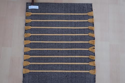 Jaipur Art & Rugs Cotton Yoga Rug - Eco-Friendly Hand-Woven Thick Mat (24”x72”x5mm) for Everyday Fitness at Home - Comfortable & Extra-Long - color: Black-Yellow