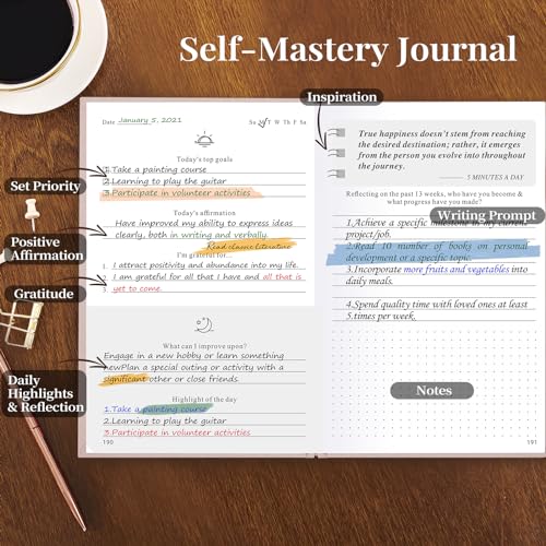 5 MINUTES A DAY Self-Care Notebook, Wellness & Daily Reflection Gratitude Journal & Mood Tracker for Women Self Care Planner, A5 Size (Pink) - color: Pink