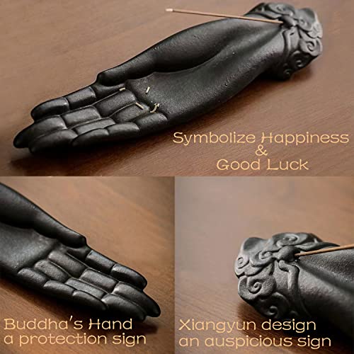 Ceramic Incense Holder for Sticks - Incense Burner Holder Zen Decor with Buddha Hand Design Protection from Evil - 10.2" L X 2.5" W X 1.2" H