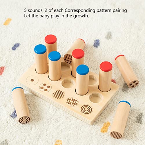 Wooden Sound Cylinders Toy, Different Strength Concave Convex Texture Sound Cylinders Sound Boxes Toy Smoothing Polishing for Daily Play for Children
