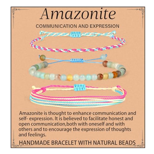 Handmade Healing Bracelet,6mm Natural Gem Stone Bracelet rope bracelet - color: Amazonite(Communication and Expression), size: 4mm