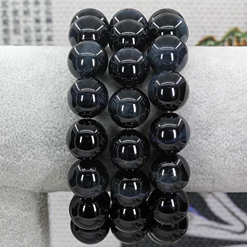 Keleny Natural Gem Semi Precious Gemstones 14mm Round Beads Crystal Stretch Bracelets 7 Inch Unisex - color: 14mm Navy Blue Tigers Eye