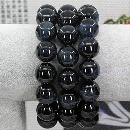 Keleny Natural Gem Semi Precious Gemstones 14mm Round Beads Crystal Stretch Bracelets 7 Inch Unisex - color: 14mm Navy Blue Tigers Eye
