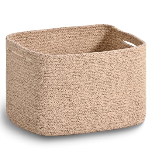 ICERZCZ Woven Cotton Rope Storage Basket for Organizing, Cute Decorative Baskets for Gifts Empty, Organizer Bins for Dog Toy, Baby Laundry, 15“×11”×9.5“, Brown - color: Brown, size: 15“(l)×11”(w)×9.5“(h)