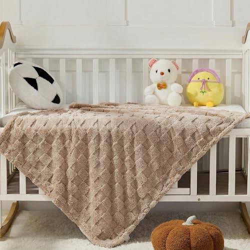 Brown Textured Checkered Kids Throw Blanket, 330GSM Soft Plush Fleece Blanket for Couch Sofa Bed, Cozy Decorative Giftable Home Blanket, 30x40 Inches - color: Brown, size: Kids Throw(30"x40")