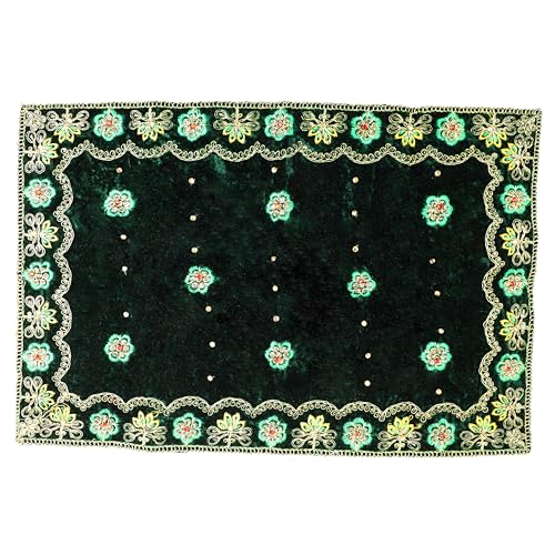 Decorative Mat Aasan Velvet Pooja Cloth Decorative Cloth(Size:-19 Inches X 13 Inches) for Multipurpose Indian Traditional Festival Laxmi Poojan New year Decorations Item Pooja Article Laxmi(Green) - color: Green