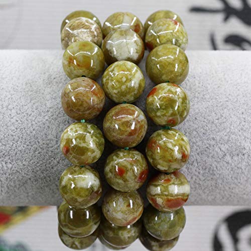 Keleny Natural Gem Semi Precious Gemstones 14mm Round Beads Crystal Stretch Bracelets 7 Inch Unisex - color: 14mm Green Serpentine