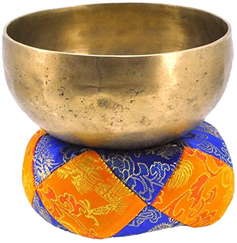 Singing Nepal Crown Chakra B Note Authentic Hand Hammered Tibetan Meditation Singing Bowl 5.5 Inches - Yoga Old Bowl with Wooden Mallet and Silk Cushion