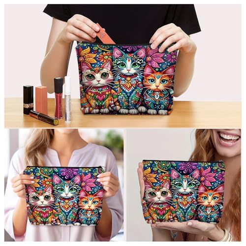 Mom Bohemian Cat Makeup Bag Gift: Cute Boho Cats Themed Cosmetic & Toiletry Organizer Pouch For Daughters, Sisters, Friends,Teen Girls & Women.Ideal Gift For Travel, Birthdays. - style: Boho Cat