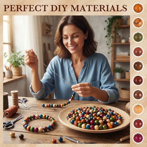 WILLBOND 130 Pieces Macrame Wooden Beads 9mm Hole Loose Beads with Hole for Macrame Rosary Making Kits Supplies Jewelry Bracelet Hair DIY Craft Handmade(Caramel, Natural Wood, Green, Red, Blue, Mini) - color: Caramel, Natural Wood, Green, Red, Blue, style