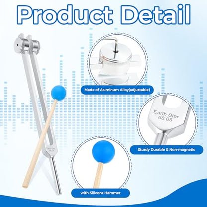 68.05 Solfeggio Tuning Fork for Healing, with Silicone Hammer Bag for Sound, Meditation, Chakra Balancing, Musical Instrument, Vibration - size: 68.05 hz
