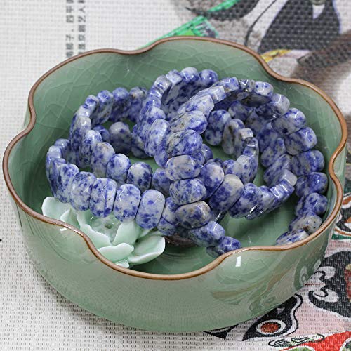 Keleny Semi Precious Stones 14mm Faceted Oval Beads Crystal Rock Elastic Bangle 7.5 Inch - color: Blue Spot Jasper