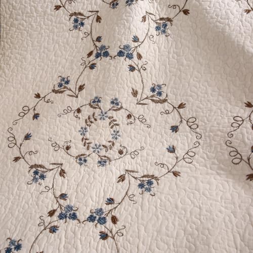 vctops 100% Cotton Quilted Throw Blanket 50x60 Inch Floral Embroidered Reversible Patchwork All Season Throw (Blue,50"x60") - color: Blue