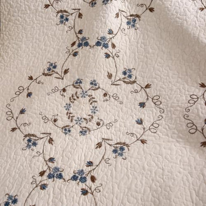 vctops 100% Cotton Quilted Throw Blanket 50x60 Inch Floral Embroidered Reversible Patchwork All Season Throw (Blue,50"x60") - color: Blue