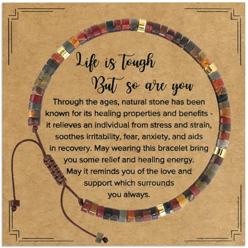 VIBILIA Get Well Gifts for Women, Inspirational Gifts Natural Stone Healing Bracelet, Thinking of You Encouragement Strength Bracelets for Women on Birthday Valentine's Day Easter Mother's Day - color: B. Jasper Stone