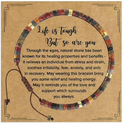 VIBILIA Get Well Gifts for Women, Inspirational Gifts Natural Stone Healing Bracelet, Thinking of You Encouragement Strength Bracelets for Women on Birthday Valentine's Day Easter Mother's Day - color: B. Jasper Stone