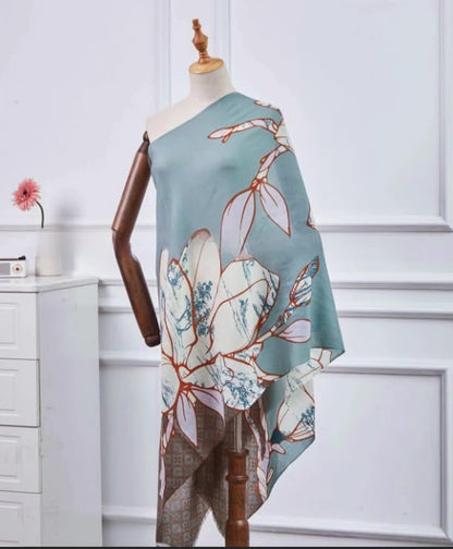 Cashmere-soft Mercerized wool Shawl Pashmina Lightweight Travel Wrap & Evening Scarf |Office |Wedding - color: Flower Shadow Blue