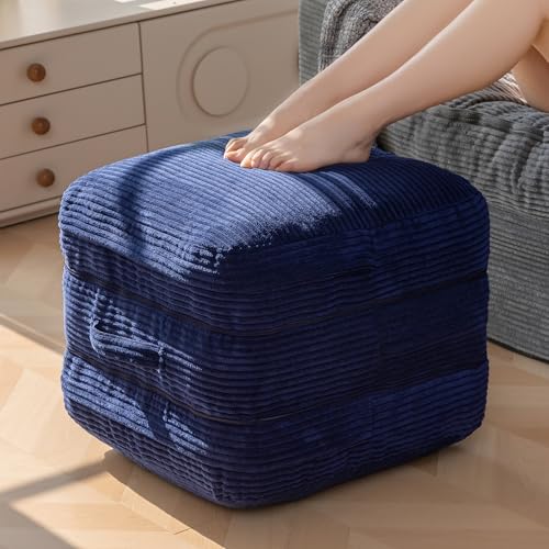 HIGOGOGO Pouf Ottoman Stuffed Square Modern Foam Filled Foot Rest Poufs 20 X 18 Inches Modular Ottomans Separated Into Floor Cushions for Living Room Chair Decorative Stool, Navy - color: Navy, size: Square
