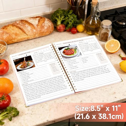 GuassLee Blank Recipe Book to Write in Your Own Recipes, 8.5"x11" Blank Recipe Notebook for 140 Recipes, Personal Cookbook Hardcover Journal with Tabs, Stickers & Pocket, Beige - color: Orange