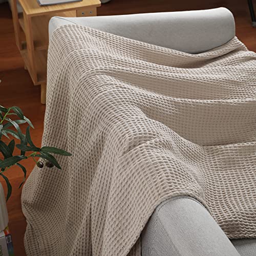 100% Cotton Waffle Blanket (Khaki - Full Size - 84 * 90''), Pre-Washed and Anti-Shrinkage Soft Lightweight Bed & Couch Blanket, 380 GSM Waffle Weave Throw Blanket for All Seasons - color: Khaki, size: Full (84"*90")