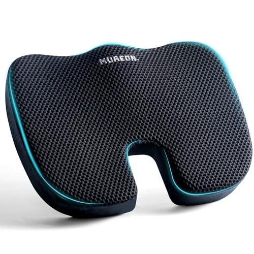 Mureon Office Chair Cushion - Large Memory Foam Ergonomic Chair Cushion for Back & Hip Pressure Relief - Non-Slip Seat Cushion for Car, Desk Chair & Tailbone Pain - Soft Support - Black - color: Mesh Black