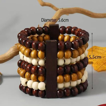 COLORFUL BLING Handmade Natural Wooden Beads Cuff Bracelet Woven Chunky Geometric Bangle for Women Summer Beach Boho Jewelry - color: mix round