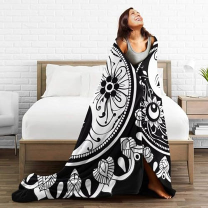 Yin and Yang Mandala Buddhism Reversible Flannel Throw Blanket- Ultra Soft Lightweight for Bed, Sofa, Travel & Camping 50"X40" Inch - size: 50"x40"
