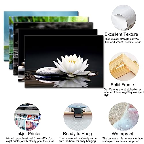 GLOKAKA Spa Zen Wall Art White Lotus Flower in the Storm Canvas Picture,Black and White Meditation Decor Artwork,Zen Spiritual Wall Decor Artwork for Office,Bathroom,Yoga Studio