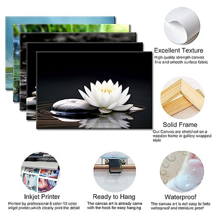 GLOKAKA Spa Zen Wall Art White Lotus Flower in the Storm Canvas Picture,Black and White Meditation Decor Artwork,Zen Spiritual Wall Decor Artwork for Office,Bathroom,Yoga Studio