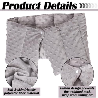 4 lb Sensory Weighted Neck Wrap 32 x 8 Inch Shoulder Wrap Weighted Neck Shoulder Pad Glass Bead Filled Dual Texture for Adults Relaxation(Dark Gray)
