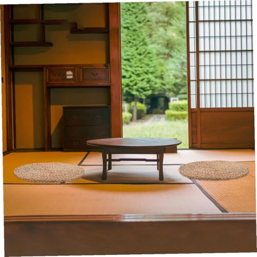 Angoily Woven Round Meditation Cushion 40cm Diameter Thick 1.5cm Eco-Friendly Plant Floor Pillow for Indoor Seating and Picnic Floor Pad