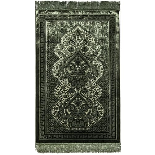 Modefa Luxury Velvet Prayer Rug with Prayer Beads | Soft Elegant Muslim Turkish Janamaz Sajada Carpet for Men and Women | Plain Solid Prayer Mat Ramadan Eid Gift - Paisley (Dark Green) - color: Dark Green